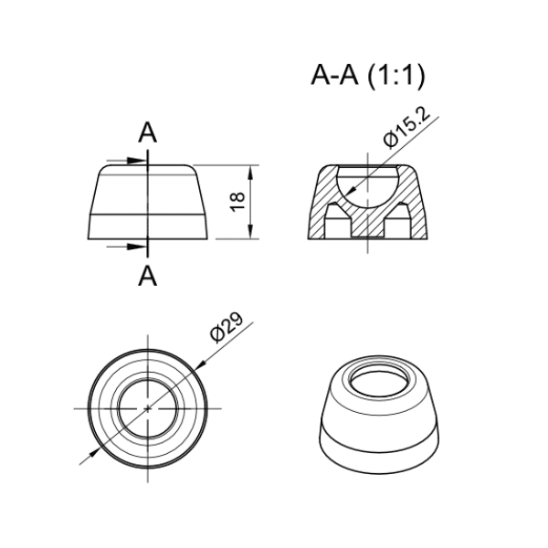 4 Series 40mm Adjustable Foot Base 5 6.04.SPFB40 Drawing