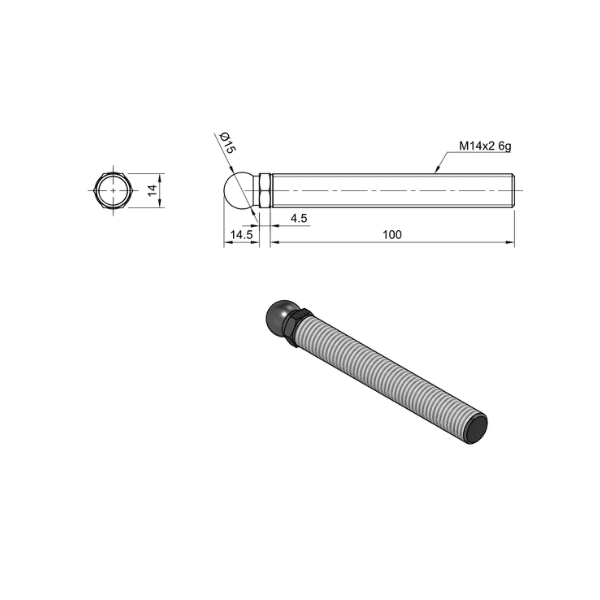 4 Series M14 x 100 Threaded Rod for Swivel Feet 5 6.04.SPTR14100 Drawing