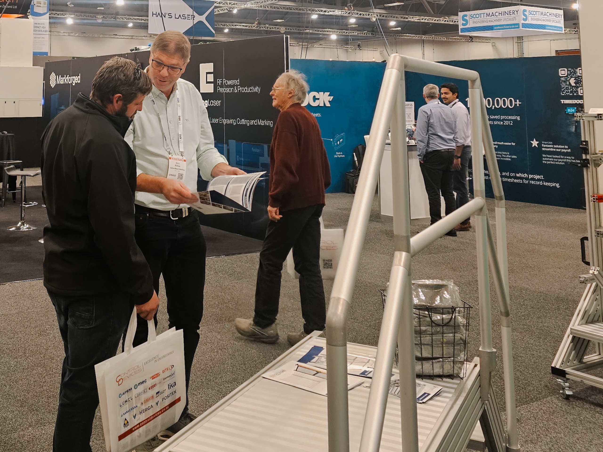 Talking through the SlotPro T-Slot aluminium catalogue at EMEX 2026.